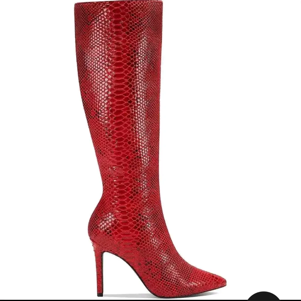 NWT Christmas Red Snakeskin Knee High Leather Boots - Picture 1 of 16